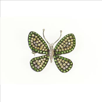 18K 5.56Ctw Pave Diamond Tsavorite Citrine Butterfly White Gold Pin/Brooch