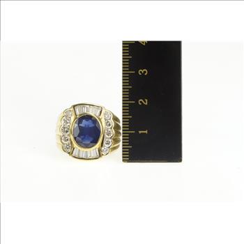 18K 5.59 Ctw Natural Sapphire Diamond Halo Squared Yellow Gold Ring, Size 8.5