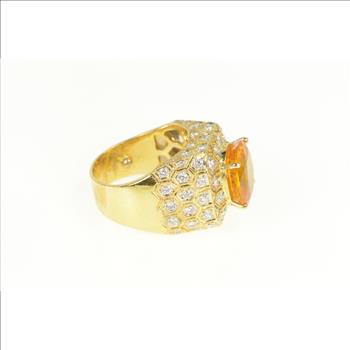 18K 6.00Ctw Orange Sapphire Diamond Honeycomb Yellow Gold Ring, Size 7.75