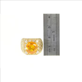 18K 6.00Ctw Orange Sapphire Diamond Honeycomb Yellow Gold Ring, Size 7.75