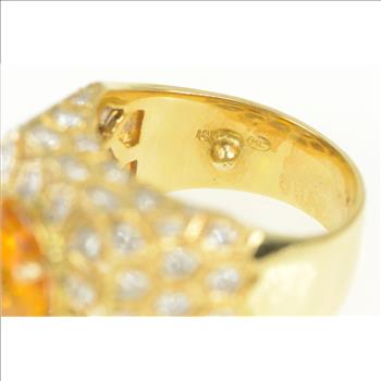 18K 6.00Ctw Orange Sapphire Diamond Honeycomb Yellow Gold Ring, Size 7.75