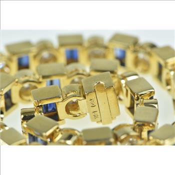 18K 6.45 Ctw Baguette Sapphire Diamond Tennis Yellow Gold Bracelet 7