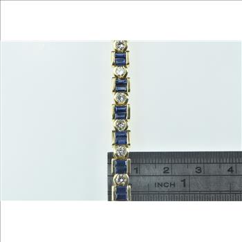 18K 6.45 Ctw Baguette Sapphire Diamond Tennis Yellow Gold Bracelet 7