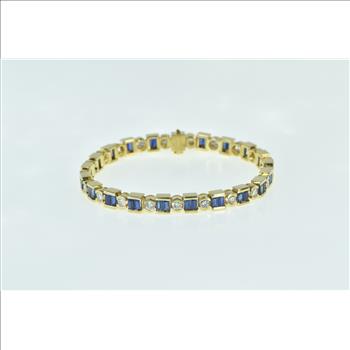 18K 6.45 Ctw Baguette Sapphire Diamond Tennis Yellow Gold Bracelet 7