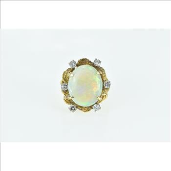 18K 7.20 Ctw Natural Opal Diamond Rope Statement Yellow Gold Ring, Size 6