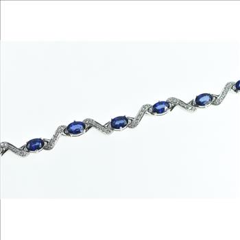 18K 7.52 Ctw Natural Sapphire Diamond Wavy White Gold Bracelet 7.25