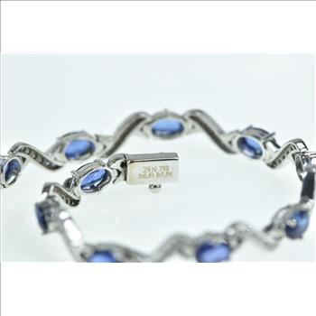 18K 7.52 Ctw Natural Sapphire Diamond Wavy White Gold Bracelet 7.25