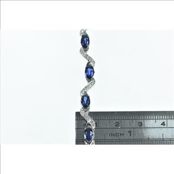 18K 7.52 Ctw Natural Sapphire Diamond Wavy White Gold Bracelet 7.25