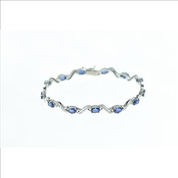 18K 7.52 Ctw Natural Sapphire Diamond Wavy White Gold Bracelet 7.25
