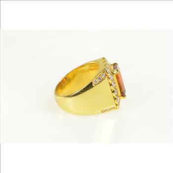 18K 8.00 Ctw Orange Sapphire Diamond Halo Yellow Gold Ring, Size 8