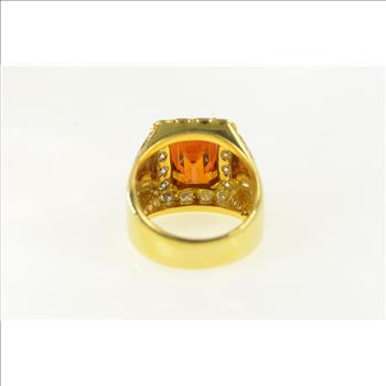 18K 8.00 Ctw Orange Sapphire Diamond Halo Yellow Gold Ring, Size 8