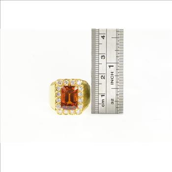 18K 8.00 Ctw Orange Sapphire Diamond Halo Yellow Gold Ring, Size 8