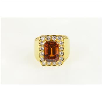 18K 8.00 Ctw Orange Sapphire Diamond Halo Yellow Gold Ring, Size 8