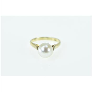 18K 8.45mm Pear Vintage Pearl Classic Statement Yellow Gold Ring, Size 4.25