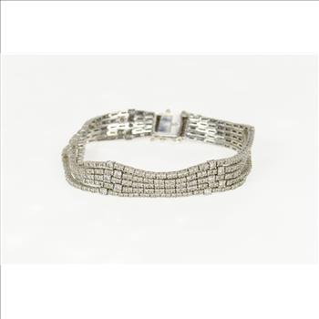 18K 9.10 Ctw Layered Diamond Five Tiered Tennis White Gold Bracelet 7.25