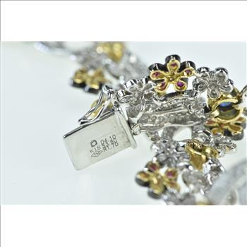 18K 9.40 Ctw Diamond Ruby Sapphire Floral Swirl White Gold Bracelet 7.5