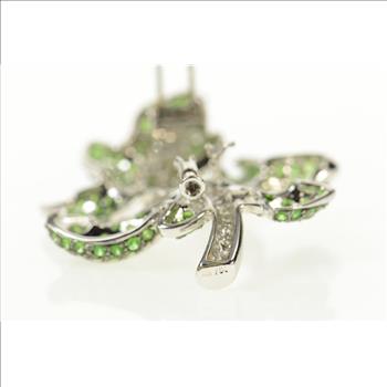 18K 9.55 Ctw Pave Tsavorite Garnet Diamond Leaf White Gold Pin/Brooch
