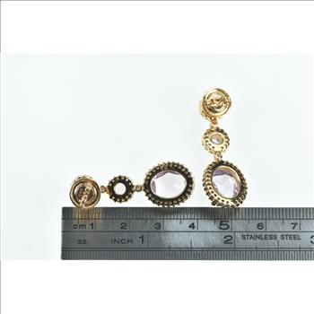 18K 9.75 Ctw Morganite Diamond Halo Dangle Rose Gold Earrings