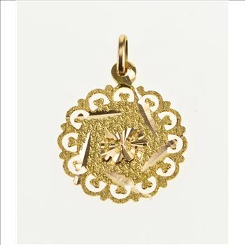18K Allahu Akbar Islamic Symbol Texture Medallion Yellow Gold Charm/Pendant
