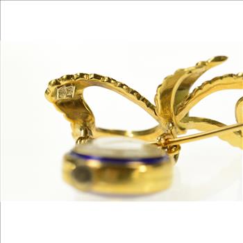 18K Altair Ornate Victorian Blue Enamel Watch Bow Yellow Gold Pin/Brooch