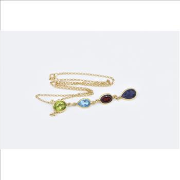 18K Amethyst Topaz Garnet Peridot Drop Chain Yellow Gold Necklace 16.25