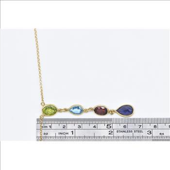 18K Amethyst Topaz Garnet Peridot Drop Chain Yellow Gold Necklace 16.25