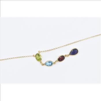 18K Amethyst Topaz Garnet Peridot Drop Chain Yellow Gold Necklace 16.25