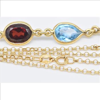 18K Amethyst Topaz Garnet Peridot Drop Chain Yellow Gold Necklace 16.25