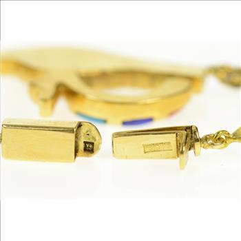 18K Ancient Egyptian Eye of Horus Scarab Yellow Gold Necklace 18.5