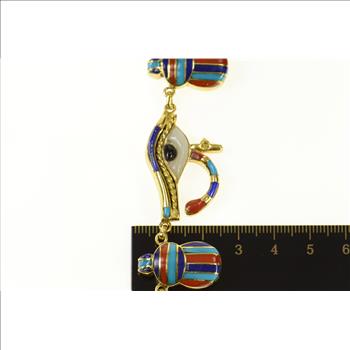 18K Ancient Egyptian Eye of Horus Scarab Yellow Gold Necklace 18.5