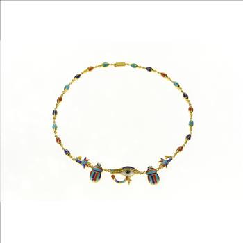 18K Ancient Egyptian Eye of Horus Scarab Yellow Gold Necklace 18.5