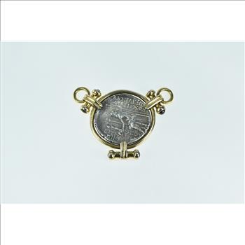 18K Ancient Greek Coin Ornate Slide Statement Yellow Gold Pendant