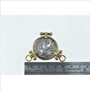18K Ancient Greek Coin Ornate Slide Statement Yellow Gold Pendant