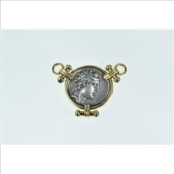 18K Ancient Greek Coin Ornate Slide Statement Yellow Gold Pendant