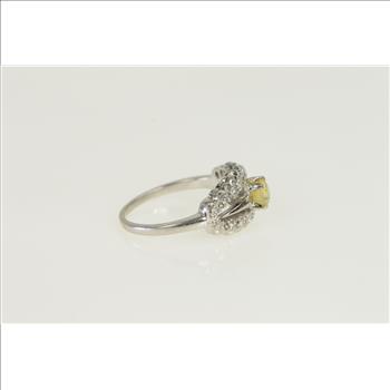 18K Art Deco Citrine Diamond Vintage Engagement White Gold Ring, Size 4.5