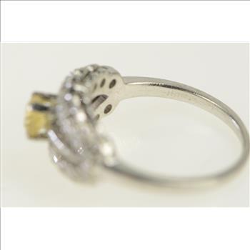 18K Art Deco Citrine Diamond Vintage Engagement White Gold Ring, Size 4.5