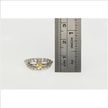18K Art Deco Citrine Diamond Vintage Engagement White Gold Ring, Size 4.5