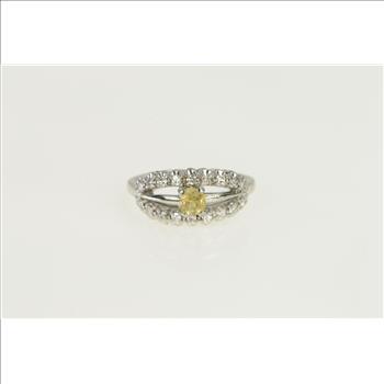 18K Art Deco Citrine Diamond Vintage Engagement White Gold Ring, Size 4.5