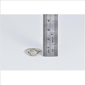 18K Art Deco Diamond Filigree Belais Engagement White Gold Ring, Size 5.25