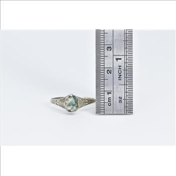 18K Art Deco Filigree Art Glass Ornate Fashion White Gold Ring, Size 9