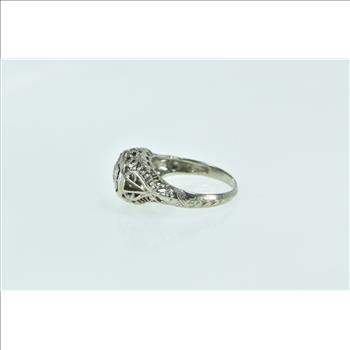 18K Art Deco Filigree Diamond Engagement White Gold Ring, Size 8