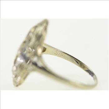 18K Art Deco Filigree Diamond Ornate Engagement White Gold Ring, Size 7.5