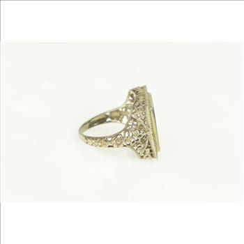 18K Art Deco Lapis Lazuli Filigree Squared White Gold Ring, Size 4.5