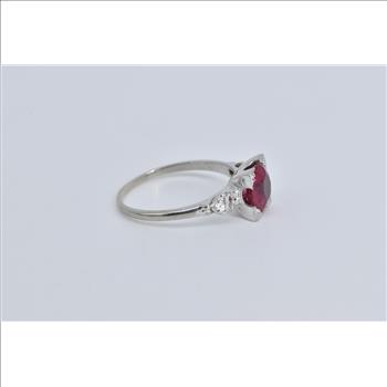 18K Art Deco Synthetic Ruby Ornate Engagement White Gold Ring, Size 9.75