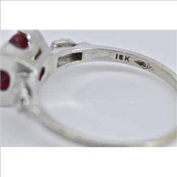 18K Art Deco Synthetic Ruby Ornate Engagement White Gold Ring, Size 9.75