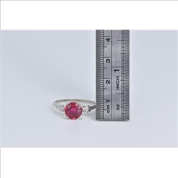 18K Art Deco Synthetic Ruby Ornate Engagement White Gold Ring, Size 9.75