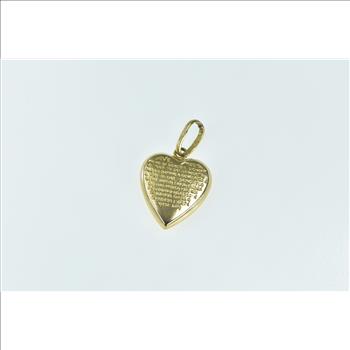 18K Ave Maria Spanish Prayer Virgin Mary Heart Yellow Gold Charm/Pendant