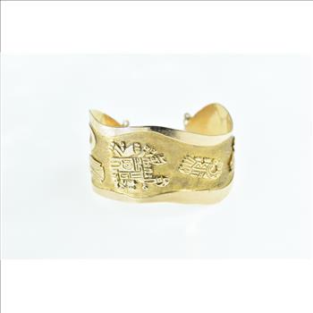 18K Aztec Ornate Tribal Pattern Cuff Yellow Gold Bracelet 6.75