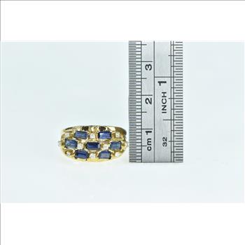 18K Baguette Sapphire Diamond Checkered Yellow Gold Ring, Size 6.25