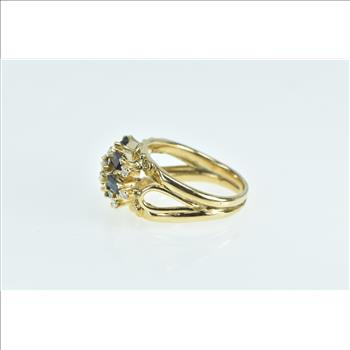 18K Baguette Sapphire Diamond Checkered Yellow Gold Ring, Size 6.25